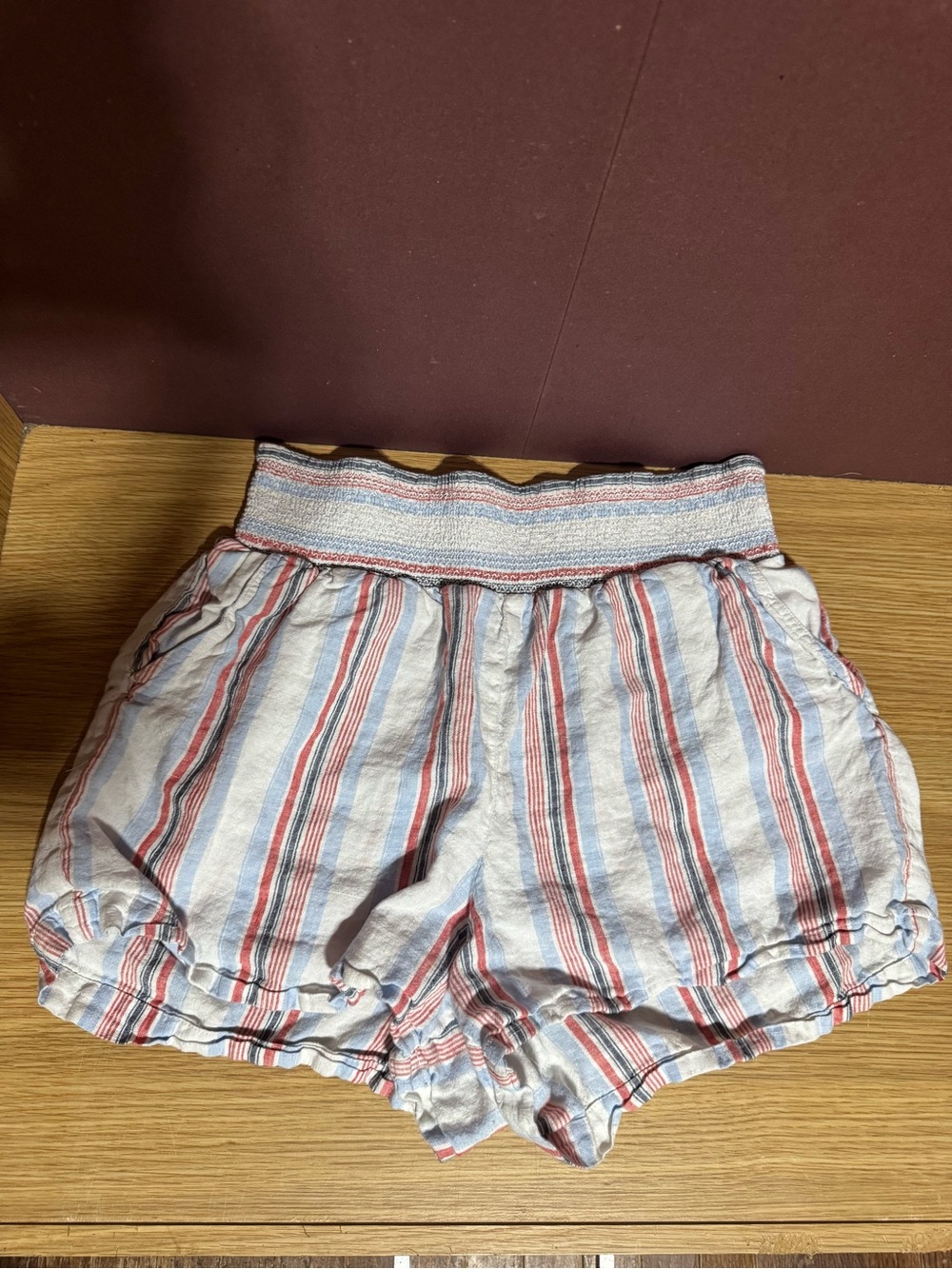 Crown & Ivy Red White Blue Striped Smocked Pull On Shorts Size XL